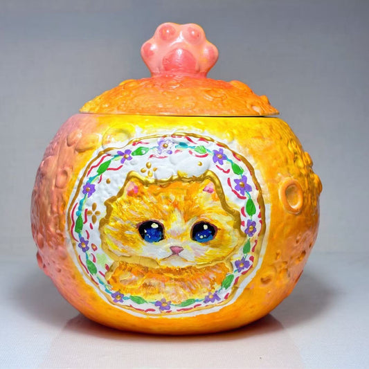 Pawlsle Trails Original Hand Painted Pet Portrait Urn orange