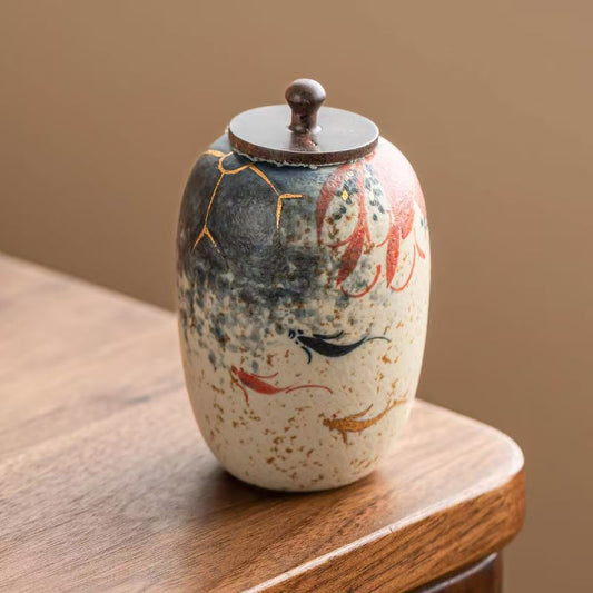 Pawlsle Trails Hand-painted koi urn jar, hand-painted urn jar, pet souvenir, pet ashes sealed moisture-proof jar