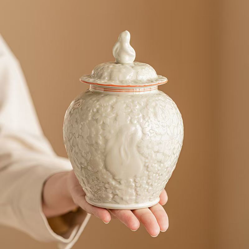 Pawlsle Trails Hand-painted moon rabbit urn, pet urn, cat and dog urn, pet souvenir