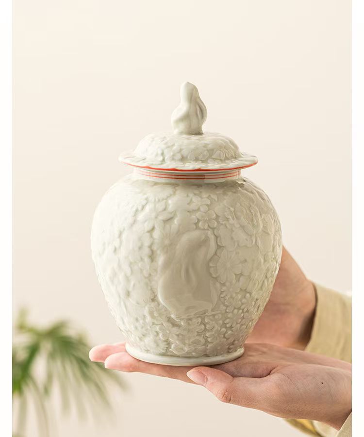 Pawlsle Trails Hand-painted moon rabbit urn, pet urn, cat and dog urn, pet souvenir