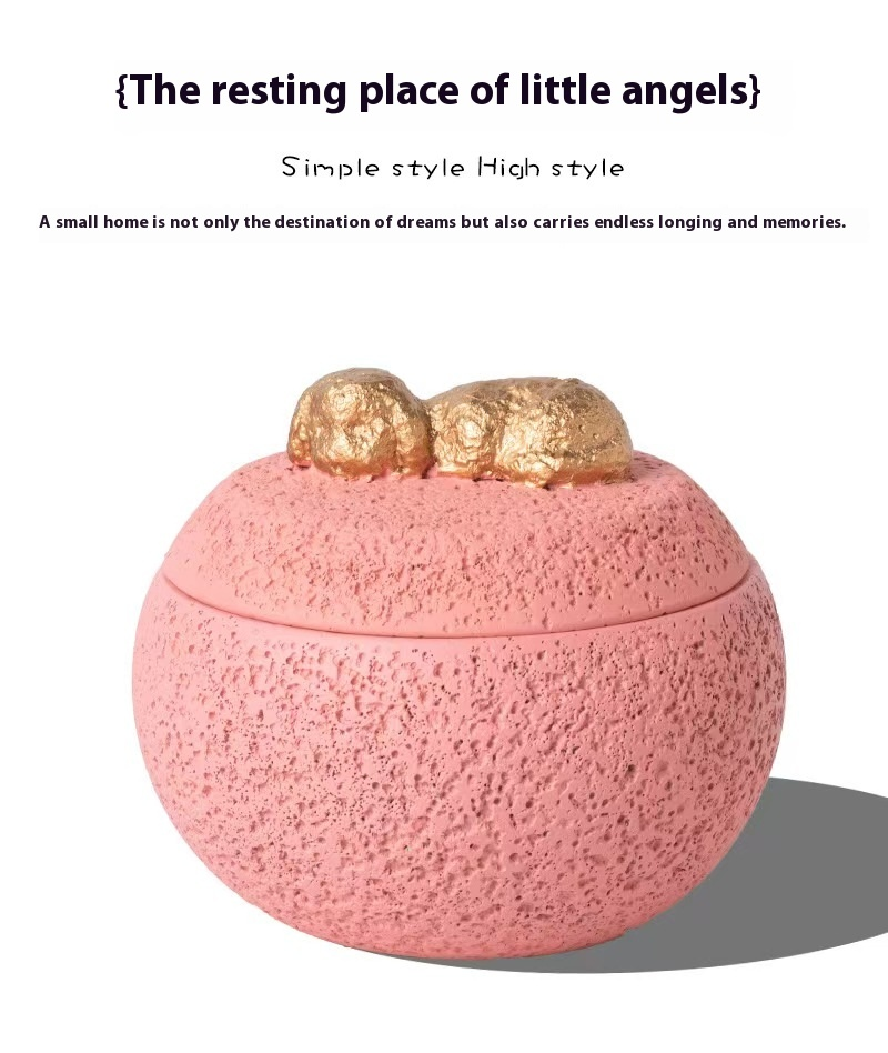 Pawlsle Trails Puppy and kitten memorial box storage box shaped urn. Pink Dog urn