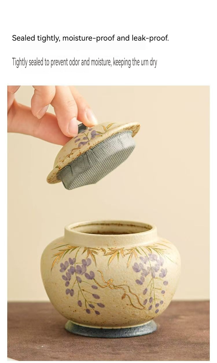 Pawlsle Trails Hand-painted wisteria flower urn jar, pet souvenir jar, pet go centuries souvenir jar, pet moisture-proof urn