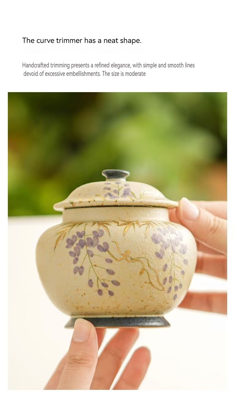 Pawlsle Trails Hand-painted wisteria flower urn jar, pet souvenir jar, pet go centuries souvenir jar, pet moisture-proof urn