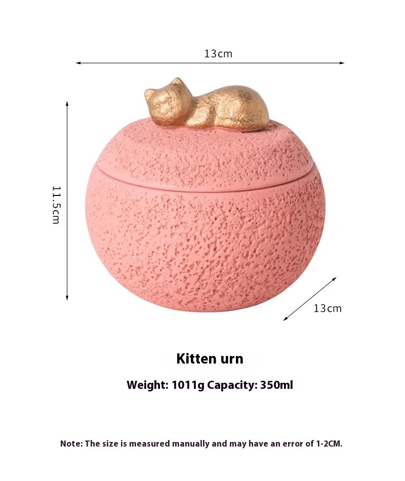 Pawlsle Trails Puppy and kitten memorial box storage box shaped urn. Pink Cat urn