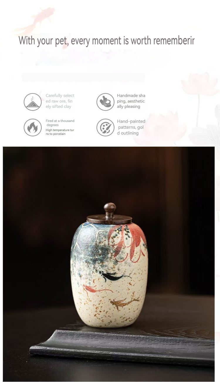 Pawlsle Trails Hand-painted koi urn jar, hand-painted urn jar, pet souvenir, pet ashes sealed moisture-proof jar