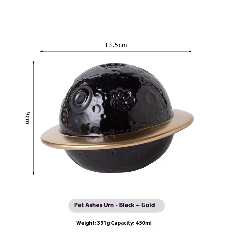 Pawlsle Trails Cat and dog pet urns,light luxury, accompanied by a cosmic starry sky, memorial urn. Black with gold trim