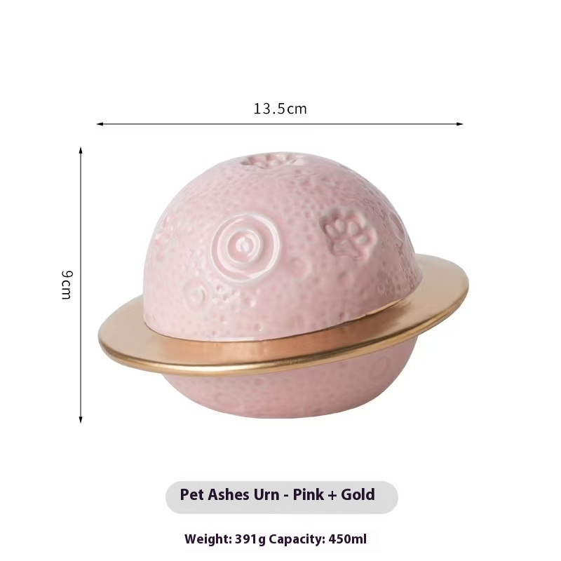 Pawlsle Trails Cat and dog pet urns,light luxury, accompanied by a cosmic starry sky, memorial urn. Pink with gold edges