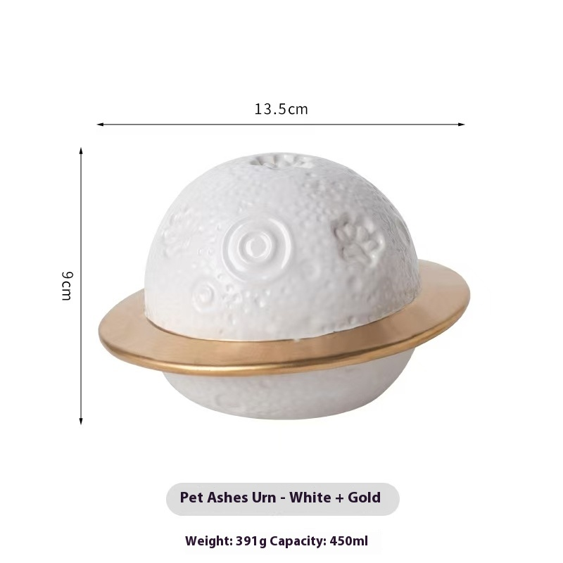 Pawlsle Trails Cat and dog pet urns,light luxury, accompanied by a cosmic starry sky, memorial urn. White with gold trim