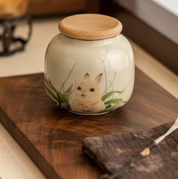Pawlsle Trails Ru kiln rabbit urn, small pet urn, pet souvenir, pet moisture-proof sealed urn