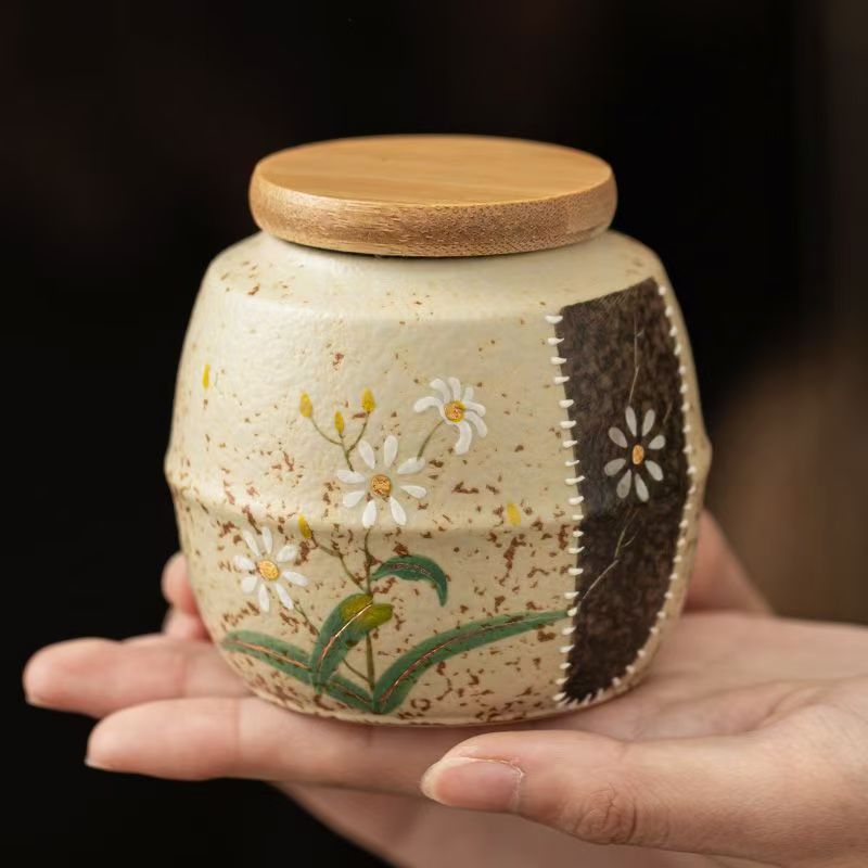 Pawlsle Trails Hand-painted small daisy pet urns, pet souvenir jars, pet moisture-proof urns, pet funeral supplies