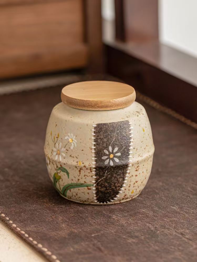 Pawlsle Trails Hand-painted small daisy pet urns, pet souvenir jars, pet moisture-proof urns, pet funeral supplies