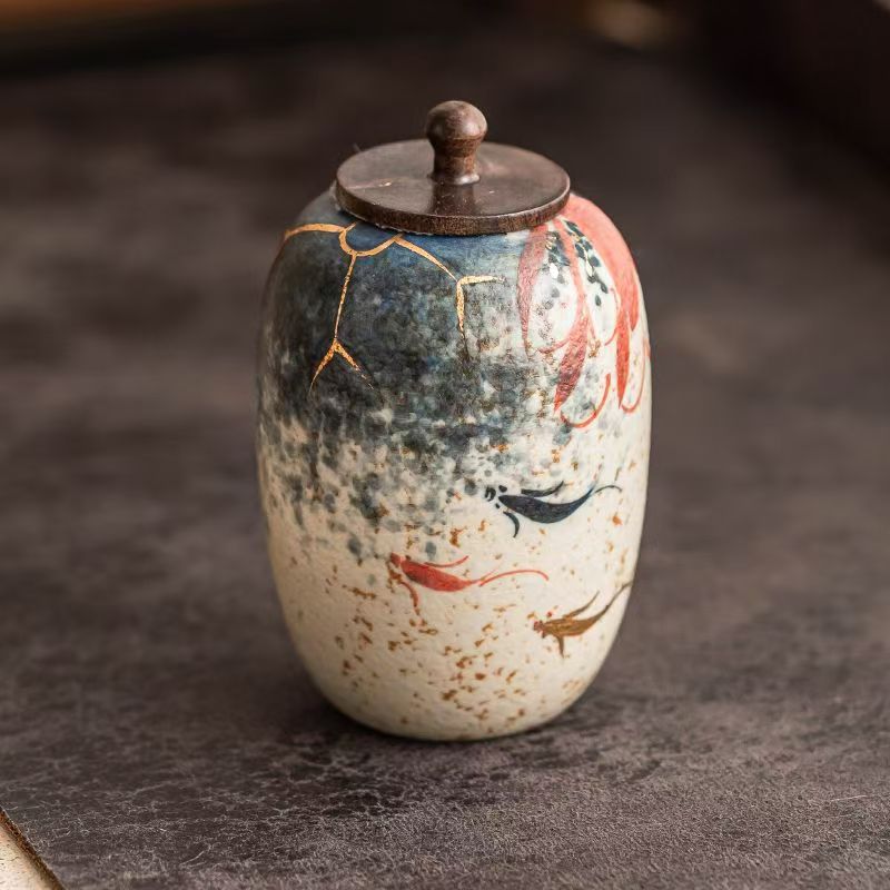 Pawlsle Trails Hand-painted koi urn jar, hand-painted urn jar, pet souvenir, pet ashes sealed moisture-proof jar