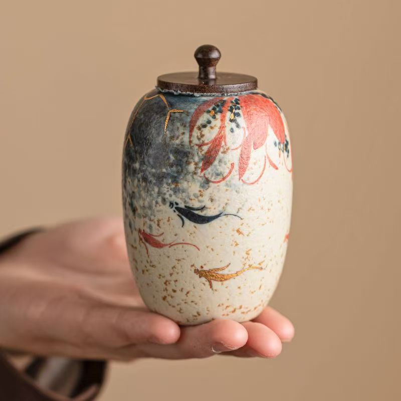 Pawlsle Trails Hand-painted koi urn jar, hand-painted urn jar, pet souvenir, pet ashes sealed moisture-proof jar