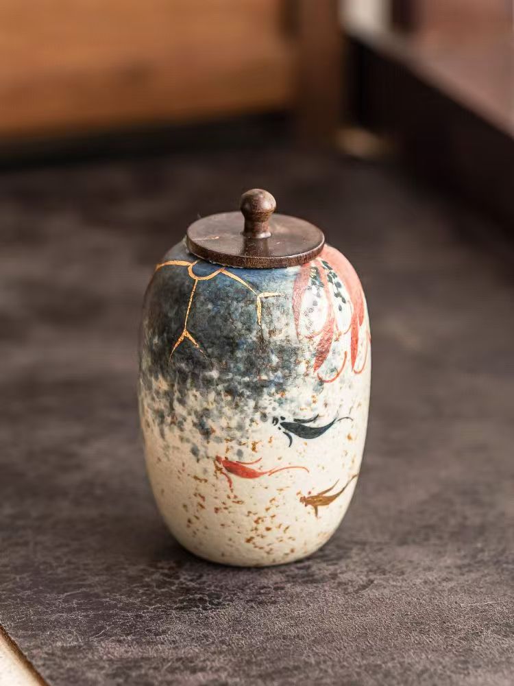 Pawlsle Trails Hand-painted koi urn jar, hand-painted urn jar, pet souvenir, pet ashes sealed moisture-proof jar