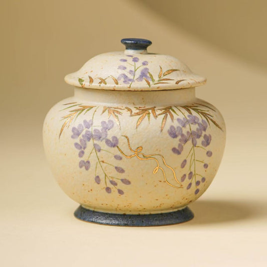 Pawlsle Trails Hand-painted wisteria flower urn jar, pet souvenir jar, pet go centuries souvenir jar, pet moisture-proof urn