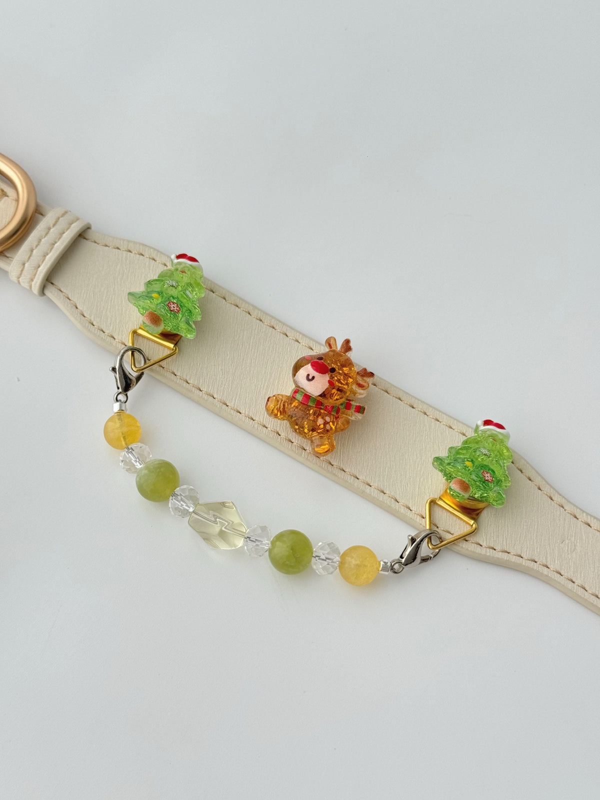 Pawlsle Trails Christmas Reindeer Leather and Crystal Collar, Hand-Beaded Christmas Pet Collar