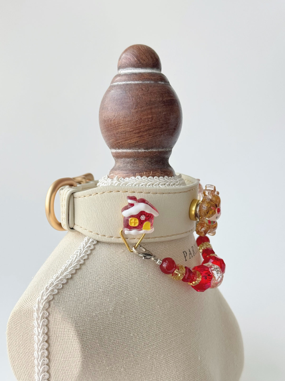 Pawlsle Trails Christmas Reindeer Leather and Crystal Collar, Hand-Beaded Christmas Pet Collar