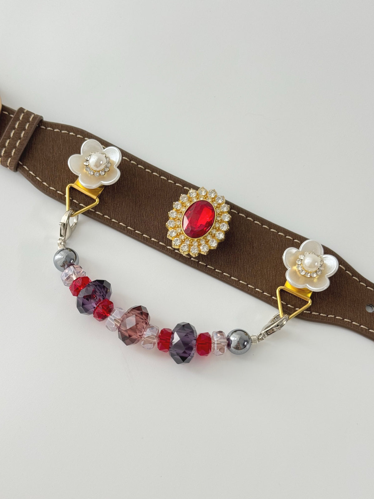 Pawlsle Trails A premium, vintage-inspired gemstone pet collar—a luxurious, handcrafted leather piece featuring a wearable crystal-bead chain; an elegant, artisanal accessory for your pet.
