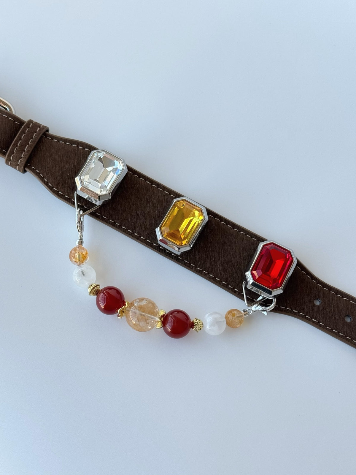 Pawlsle Trails Luxurious microfiber pet collar adorned with gemstones and a crystal bead chain; designed to be gentle on fur—perfect for photoshoots and festive occasions. Style 2