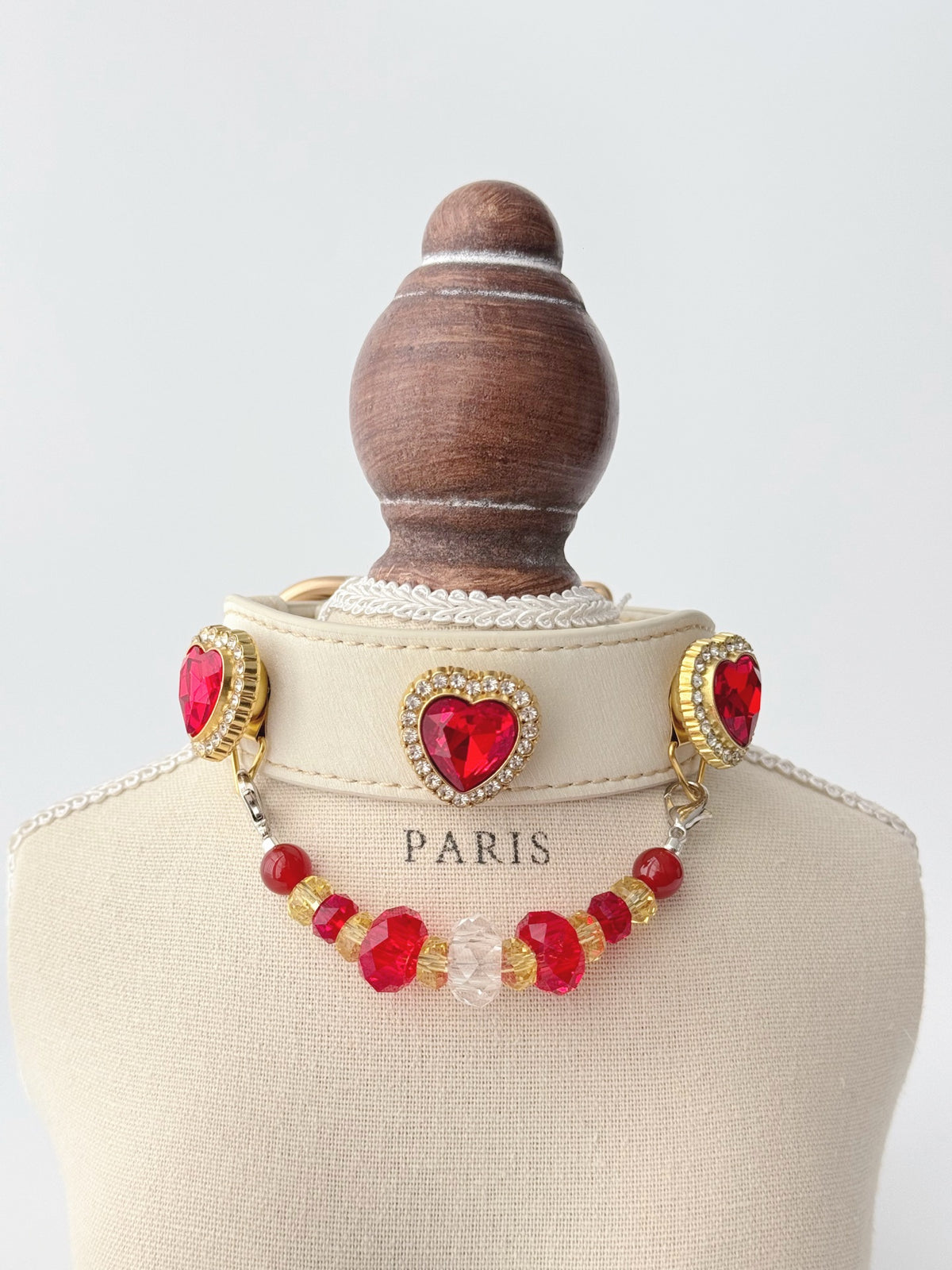Pawlsle Trails Red Heart-Shaped Crystal Pet Collar, Luxurious Rhinestone Heart Dog Necklace, Elegant Pet Memorial Accessory