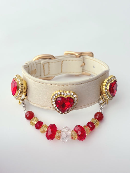 Red Heart-Shaped Crystal Pet Collar, Luxurious Rhinestone Heart Dog Necklace, Elegant Pet Memorial Accessory