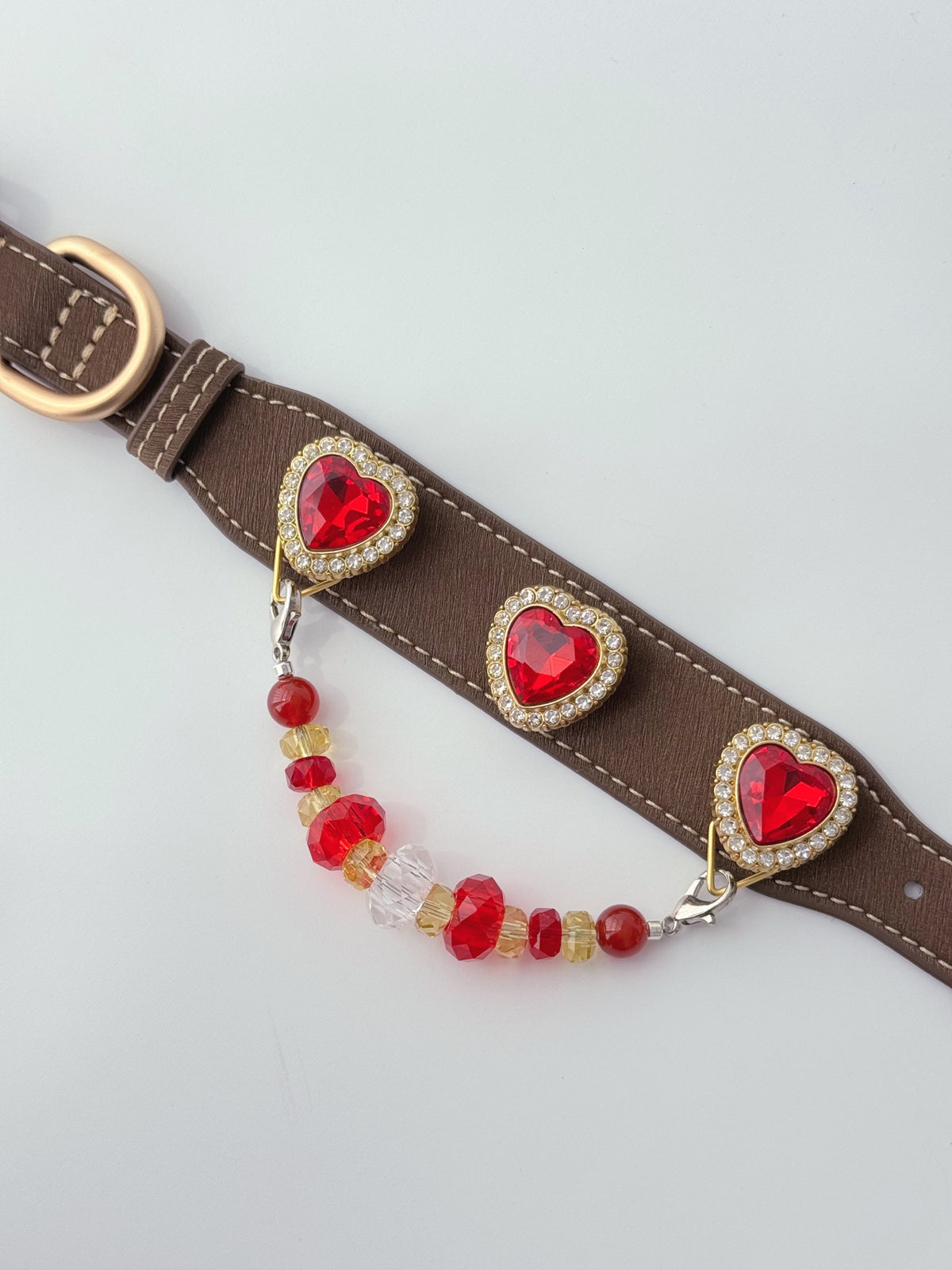 Pawlsle Trails Red Heart-Shaped Crystal Pet Collar, Luxurious Rhinestone Heart Dog Necklace, Elegant Pet Memorial Accessory
