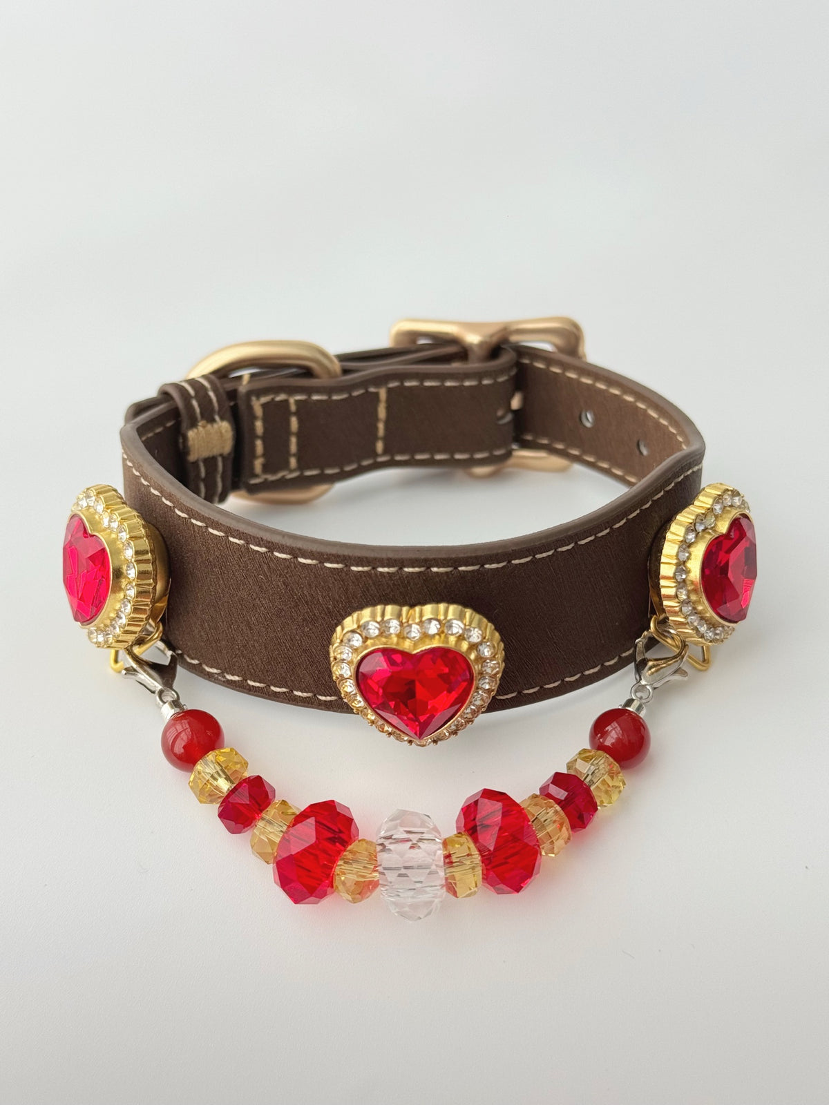 Pawlsle Trails Red Heart-Shaped Crystal Pet Collar, Luxurious Rhinestone Heart Dog Necklace, Elegant Pet Memorial Accessory Style 2