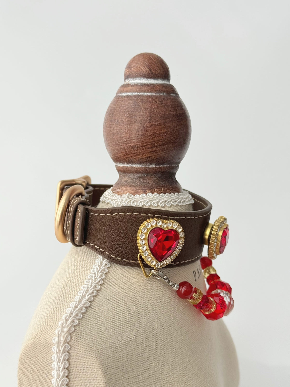 Pawlsle Trails Red Heart-Shaped Crystal Pet Collar, Luxurious Rhinestone Heart Dog Necklace, Elegant Pet Memorial Accessory