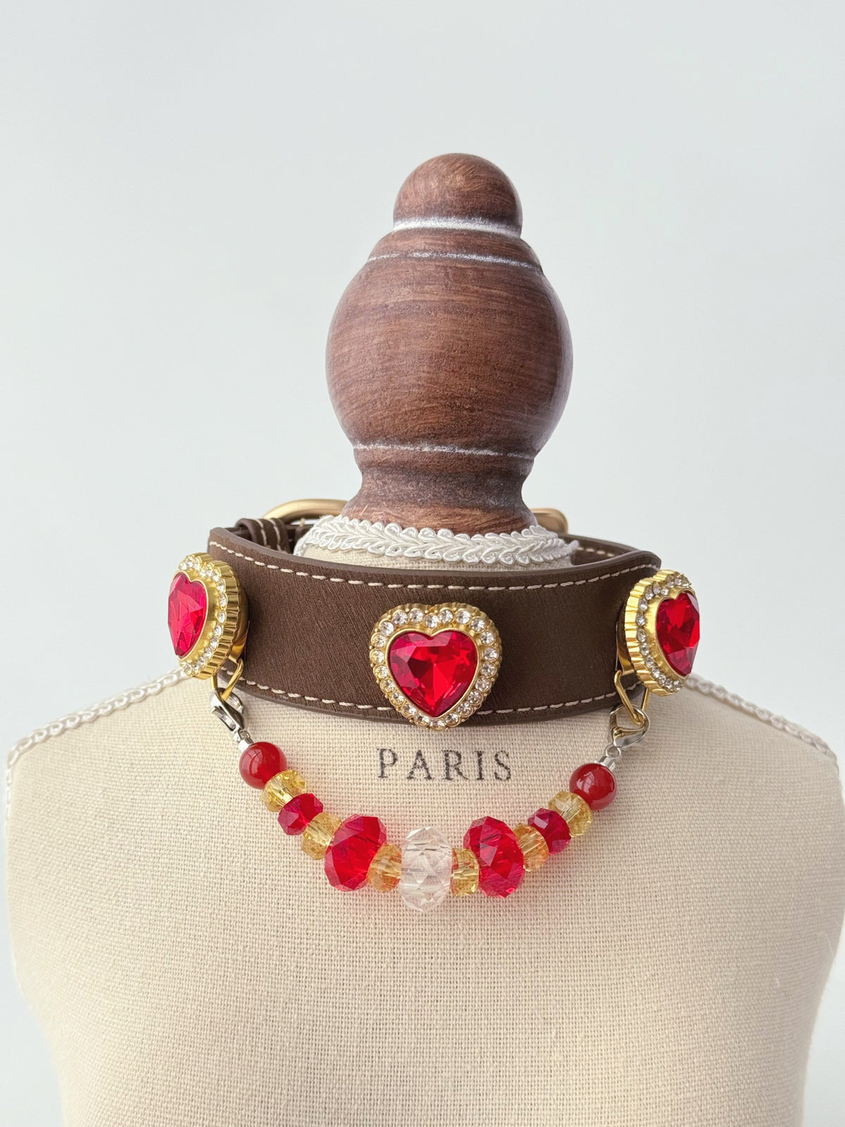 Pawlsle Trails Red Heart-Shaped Crystal Pet Collar, Luxurious Rhinestone Heart Dog Necklace, Elegant Pet Memorial Accessory