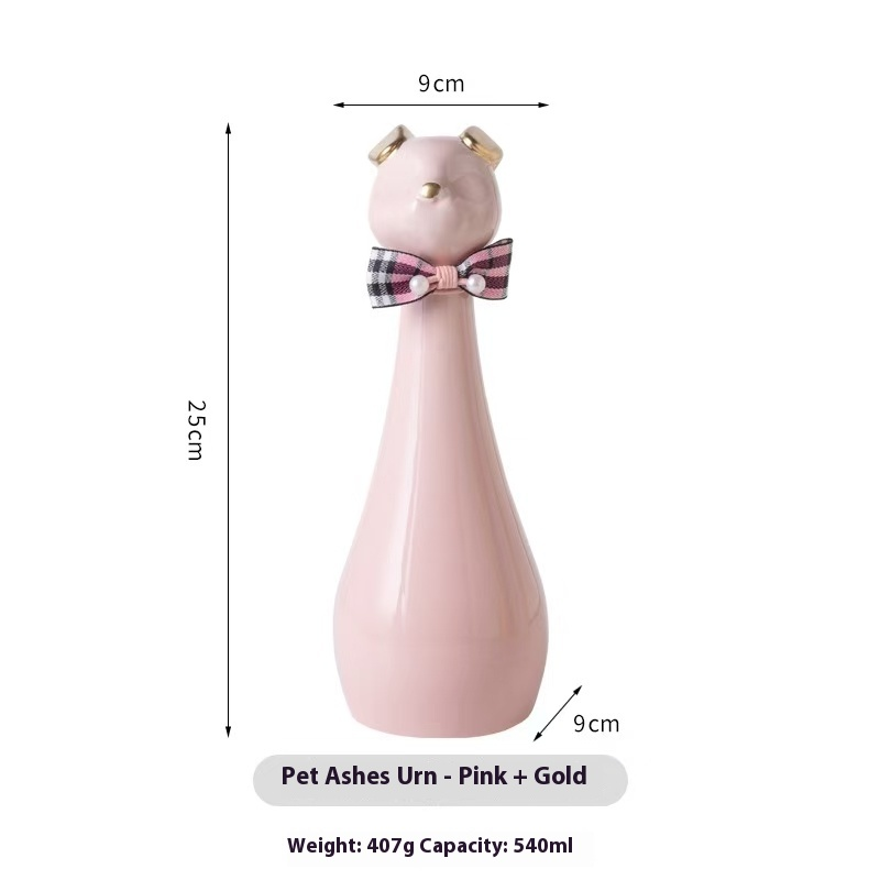 Pawlsle Trails Long-necked puppy pet memorial urn Pink with golden ears