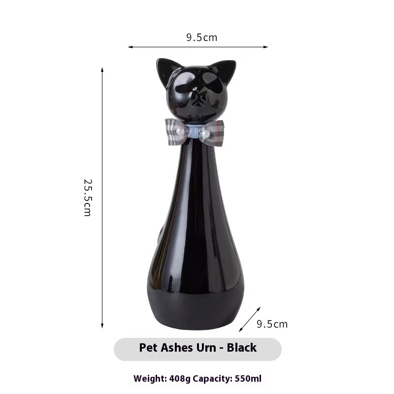 Pawlsle Trails Long-necked kitten memorial urn Black