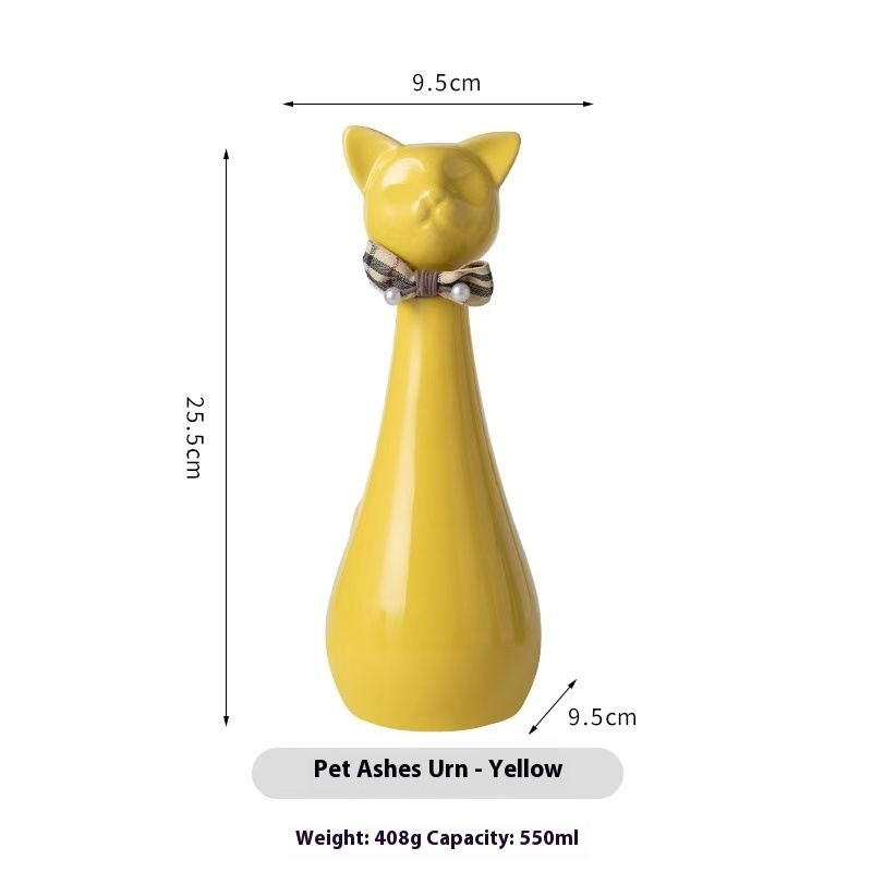 Pawlsle Trails Long-necked kitten memorial urn Yellow