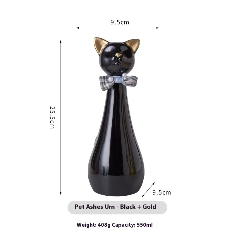 Pawlsle Trails Long-necked kitten memorial urn Black with golden ears