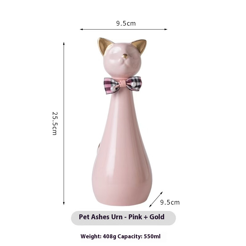 Pawlsle Trails Long-necked kitten memorial urn Pink with golden ears