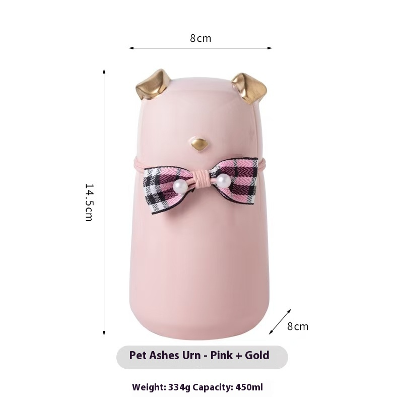 Pawlsle Trails Ceramic urn, moisture-proof sealed jar, pet urn, cremated hair storage jar from dogs! Pink + Gold ears
