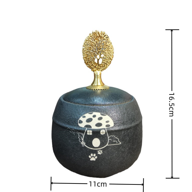Pawlsle Trails Large cat and dog urns, pet funeral supplies, pet sealed urns Reef Black Tree of Life - Mushroom House