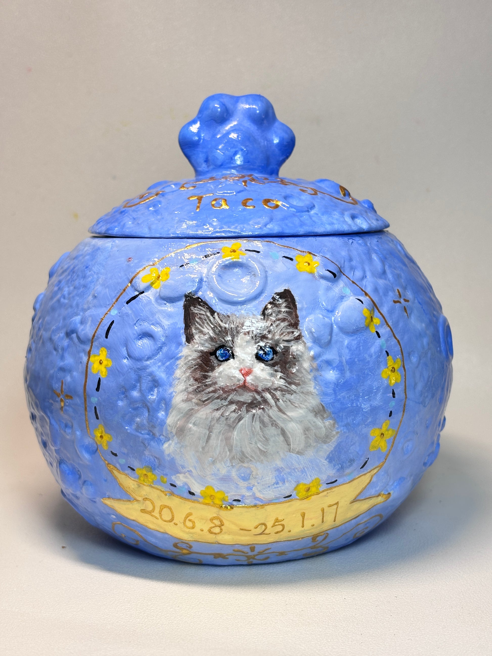 Pawlsle Trails Original Hand Painted Pet Portrait Urn blue