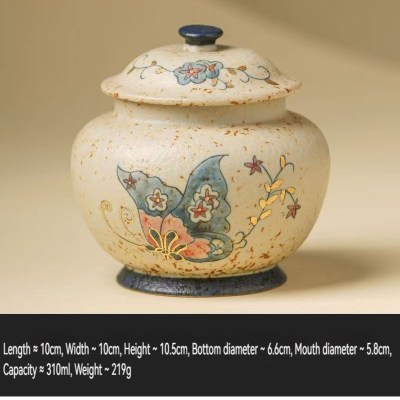 Pawlsle Trails Pet Leave Century Commemorative Products, Pet Exquisite Urns, Pet Funeral Products, Pet Souvenirs, Moisture-proof Sealed Urns Hand-painted Butterfly Flower Urn
