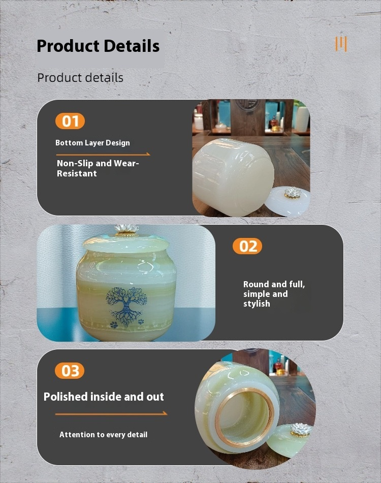 Pawlsle Trails Natural jade pet urn, pet funeral supplies, moisture-proof urn, light luxury marble urn, pet sealed jar