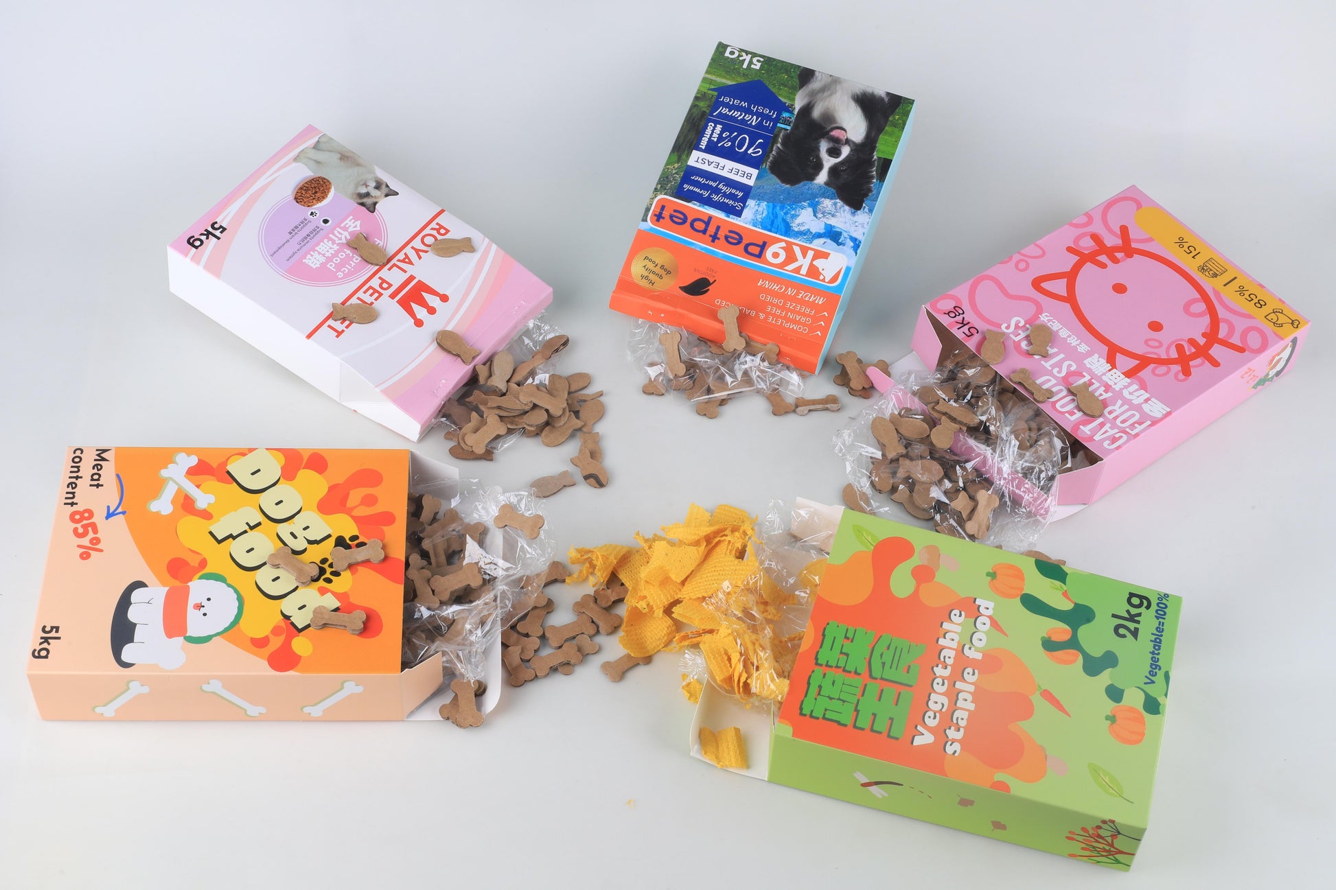Pawlsle Trails Pet funeral memorial products, pet simulation products, simulation cat and dog food Main course 5-piece set